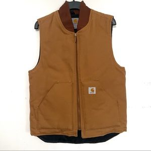 CARHARTT RELAXED FIT FIRM DUCK INSULATED RIB COLLAR VEST BROWN